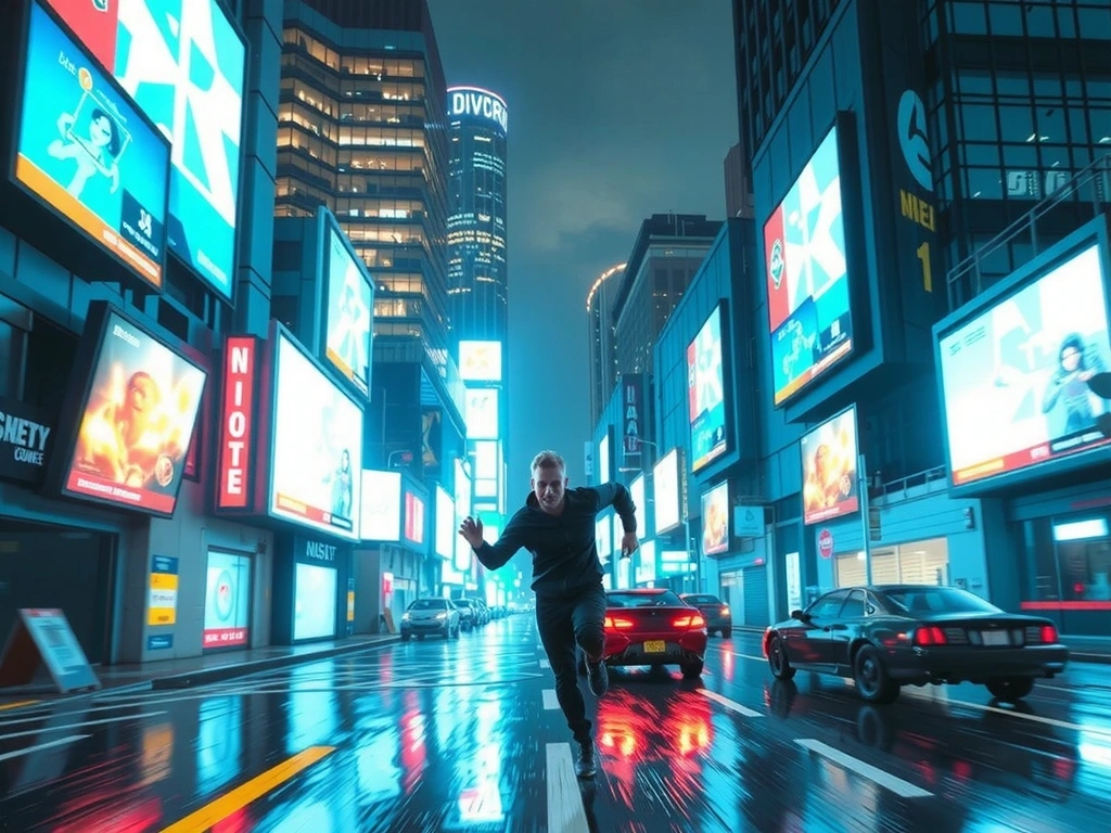 Cyber Runner action game showing futuristic cityscape and character