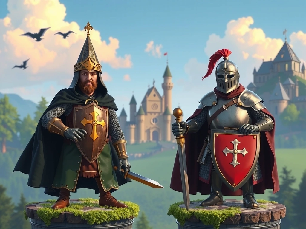 Kingdom Builder strategy game showing medieval kingdom and buildings